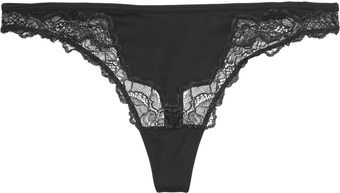 Donna Karan Intimates Lacetrimmed Satinjersey Thong - Lyst