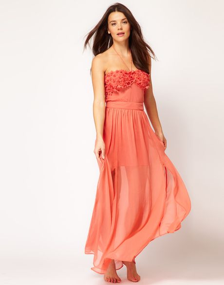 river island coral maxi dress