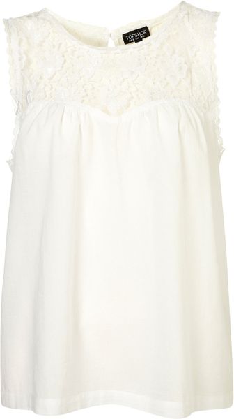 Topshop Sleeveless Lace Sweetheart Top in White - Lyst