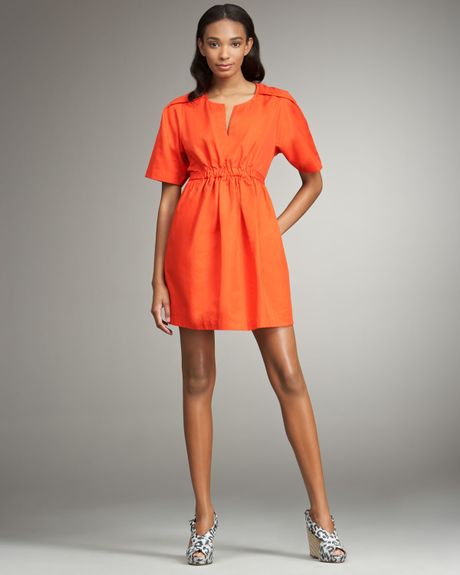 3.1 Phillip Lim Gatheredwaist Shortsleeve Dress in Orange (poppy) - Lyst