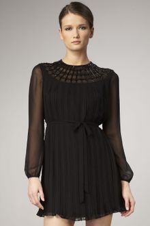 Aidan Mattox Bead-neck Long-sleeve Chiffon Dress - Lyst