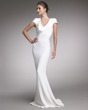 Alexander McQueen Fitted Cap-sleeve Gown, Natural - Lyst