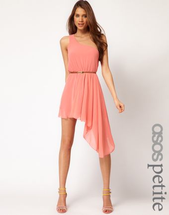 ASOS Collection Asos Petite Exclusive One Shoulder Asymmetric Dress with Belt - Lyst