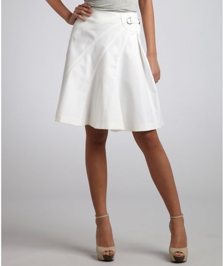 Celine White Stretch Cotton Foldover Flap Skirt in White - Lyst