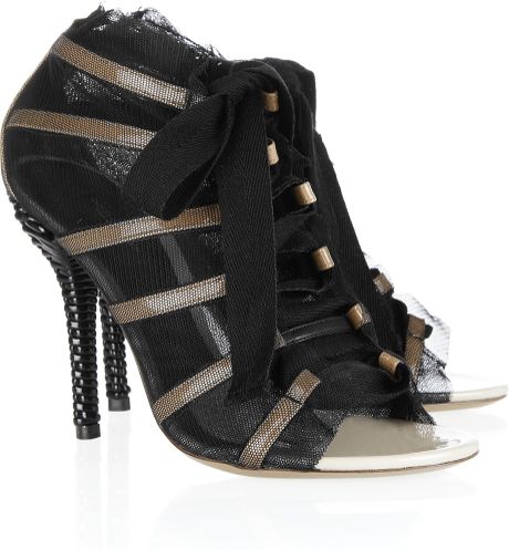 Dolce & Gabbana Meshoverlay Patent Leather Sandals in Brown (taupe) - Lyst
