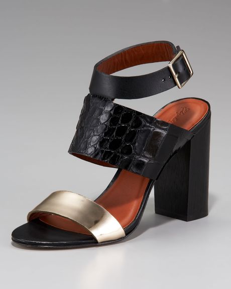Elizabeth And James Colorblock Chunkyheel Sandal in Black (deep gold blk blk) - Lyst