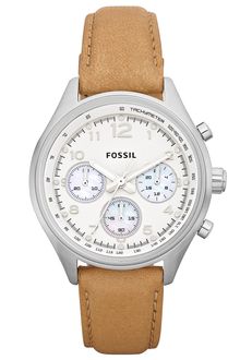Fossil Flight Chronograph Round Leather Strap Watch - Lyst