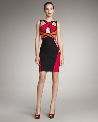 Hervé Léger Abstract Colorblock Dress - Lyst
