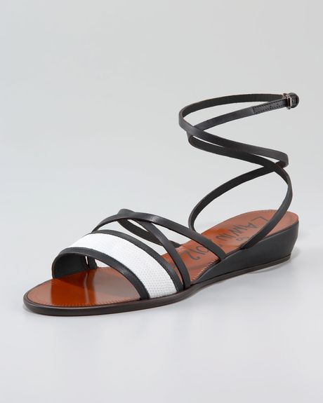 Lanvin Double-cross Ankle-wrap Low-wedge Sandal in Black | Lyst