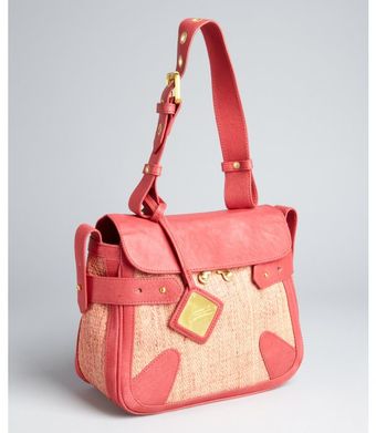  Carnation Straw Cyndie Leather Trimmed Shoulder Bag 