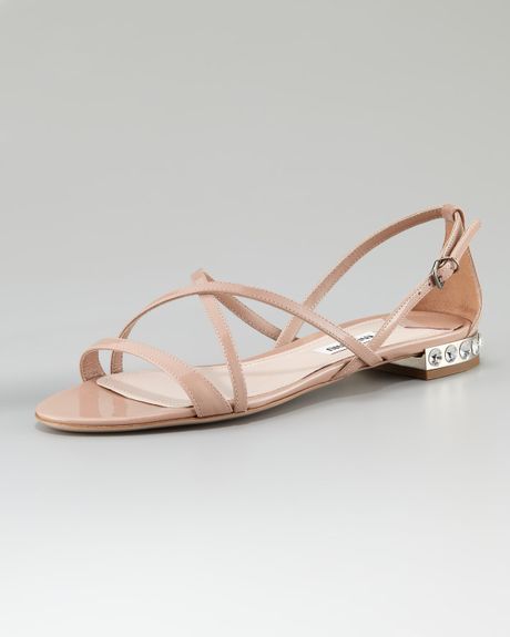 Miu Miu Bejeweledheel Strappy Sandal in Beige (nude) - Lyst