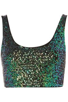 Topshop Sequin Crop Top - Lyst