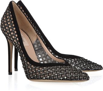  Crystalembellished Suede and Mesh Pumps 