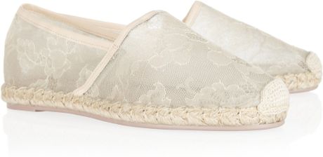 Valentino Leather and Lace Espadrilles in Beige (sand) - Lyst
