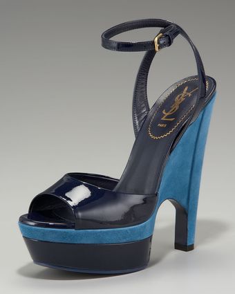 Yves Saint Laurent Two-tone Ankle-wrap Wedge - Lyst