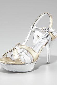 Yves Saint Laurent Tribute Twotone Metallic Sandal - Lyst