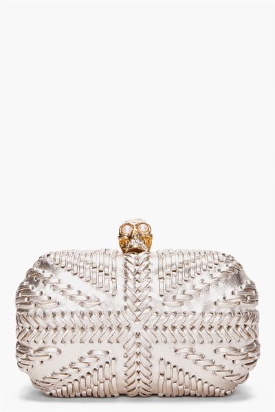Alexander Mcqueen Metallic Nappa Whipstitch Clutch in Silver (gold) - Lyst