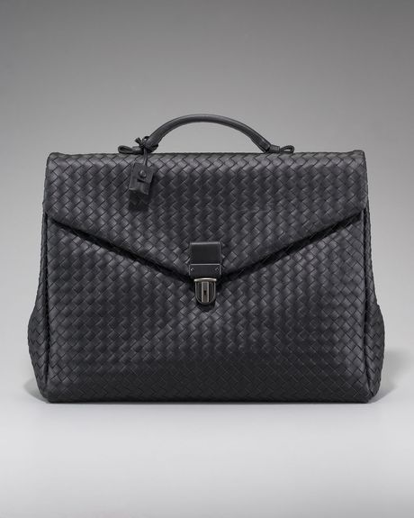 Bottega Veneta Twogusset Woven Briefcase in Black for Men - Lyst
