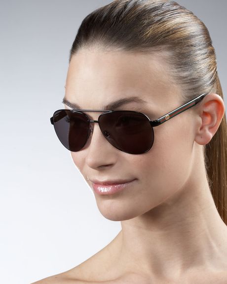 Gucci Logostripe Aviator Sunglasses, Black/white in Black (one size) - Lyst