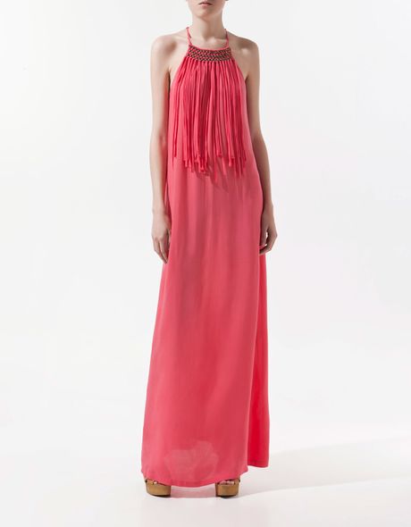 Zara Dress with Plaited Collar in Pink (coral) - Lyst