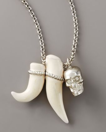 Alexander McQueen Skull & Tusk Pendant Necklace, Silvertone - Lyst