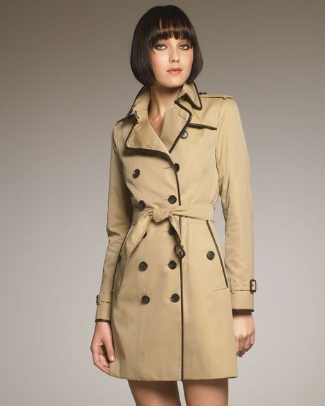 Burberry Leathertrim Trenchcoat in Beige (honey) - Lyst