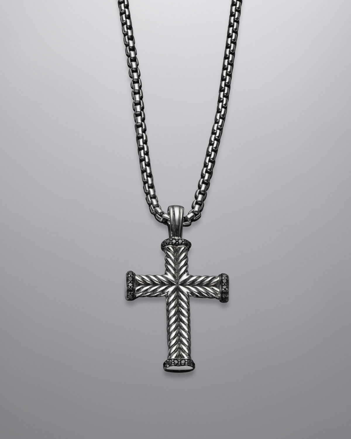 David Yurman Chevron Cross Necklace, Pave Black Diamond,22l in Black