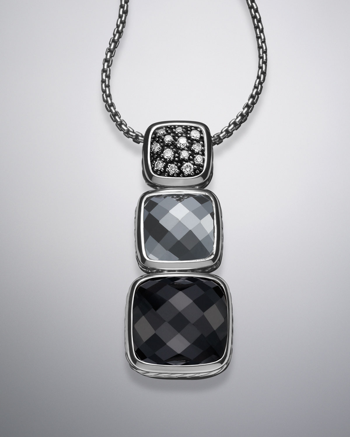 David Yurman Chiclet Necklace, Black Onyx, 18l, Large in Silver (multi