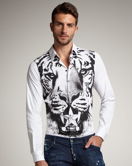 Dsquared2 Tigerprint Carpenter Shirt in White for Men - Lyst