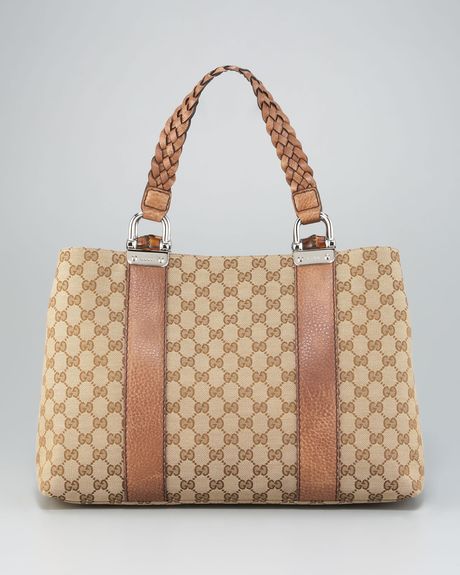 Gucci Bamboo Bar Medium Tote in Beige (bge ebony natural) - Lyst
