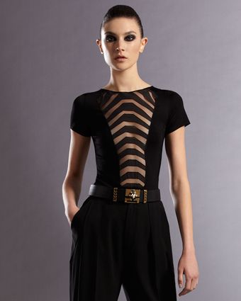 Sheer-embroidered Knit Top 
