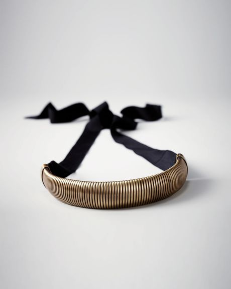Lanvin Ribbon Choker Necklace in Gold (matte gold) - Lyst
