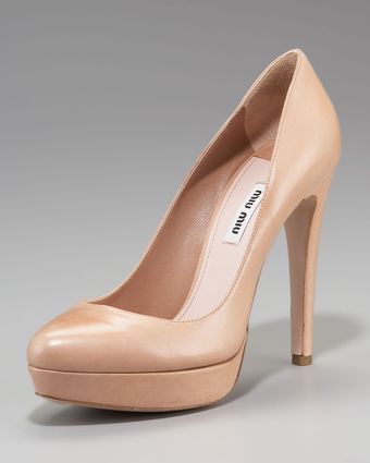  Leather Platform Pump, Nude 