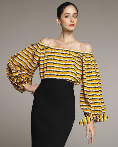Yves Saint Laurent Ropeprint Peasant Blouse in Yellow (yellow multi) - Lyst