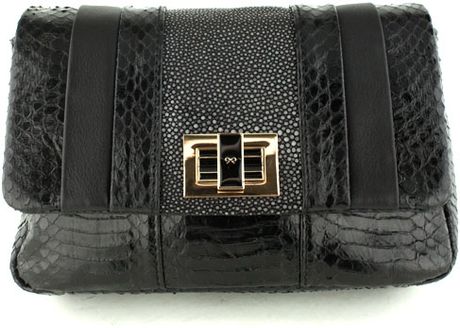Anya Hindmarch Stripy Mini Gracie Clutch in Black (snake) - Lyst