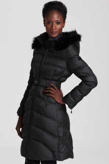 Dawn Levy Jessy Long Belted Down Coat with Fur Hood - Lyst