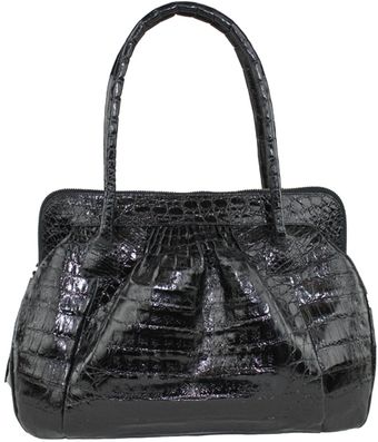 Black Double Handle Croc Handbag 