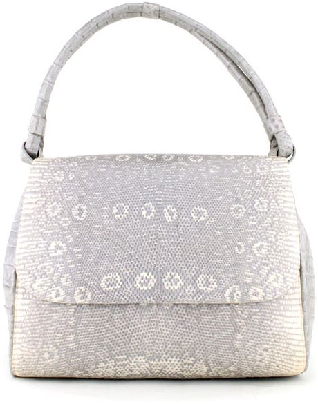 Nancy Gonzalez Grey Metallic Ringtail Lizard Croc Shoulder Bag in Gray (grey) - Lyst
