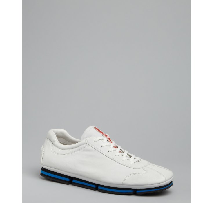 blue and white prada trainers