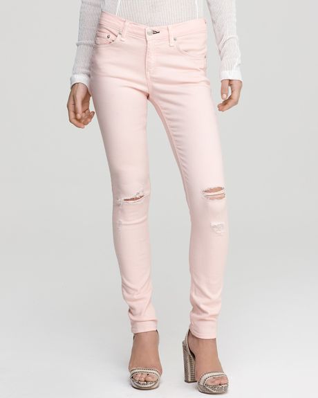 Rag & Bone Skinny Jeans The Skinny Jean in Peach with Holes in Pink (peach with holes) - Lyst