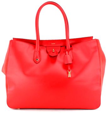  Coral Leather Lock Tote 