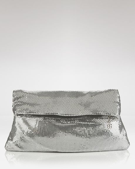 Bcbgmaxazria Clutch Mesh Metal Foldover Clutch in Silver - Lyst
