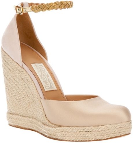 Ferragamo Wedge Sandal in Beige - Lyst