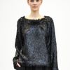 Jil Sander Fringe Lurex Jersey Sweater in Black - Lyst