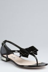 Miu Miu Black Patent Leather Bow Detail Sandals