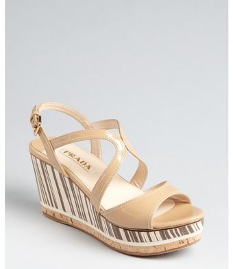  Sand Patent Leather Cork Platform Sandals 