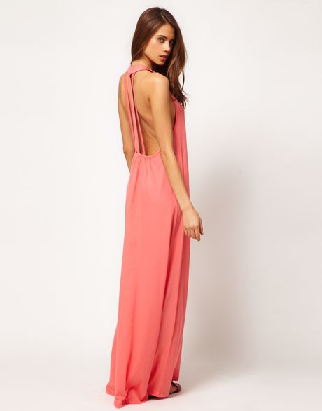 Asos Collection Asos Maxi Dress with Triple Strap Back Detail in Pink (coral) - Lyst