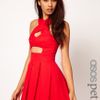 Asos Collection Asos Petite Exclusive Skater Dress with Strappy Cut Out Middle in Red - Lyst