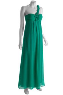 BCBGMAXAZRIA Emerald Silk Chiffon Rosette Detail One Shoulder Gown - Lyst