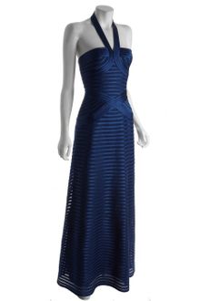 BCBGMAXAZRIA Ink Blue Wide Ribbed Halter Rosanna Long Gown - Lyst